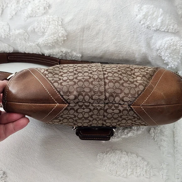 Coach Tan and Brown Signature Shoulder Bag With Leather Corner Accents H04W-6818 - Picture 9 of 14